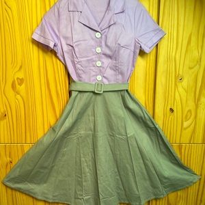 Purple and gray Audrey Hepburn retro swing dress